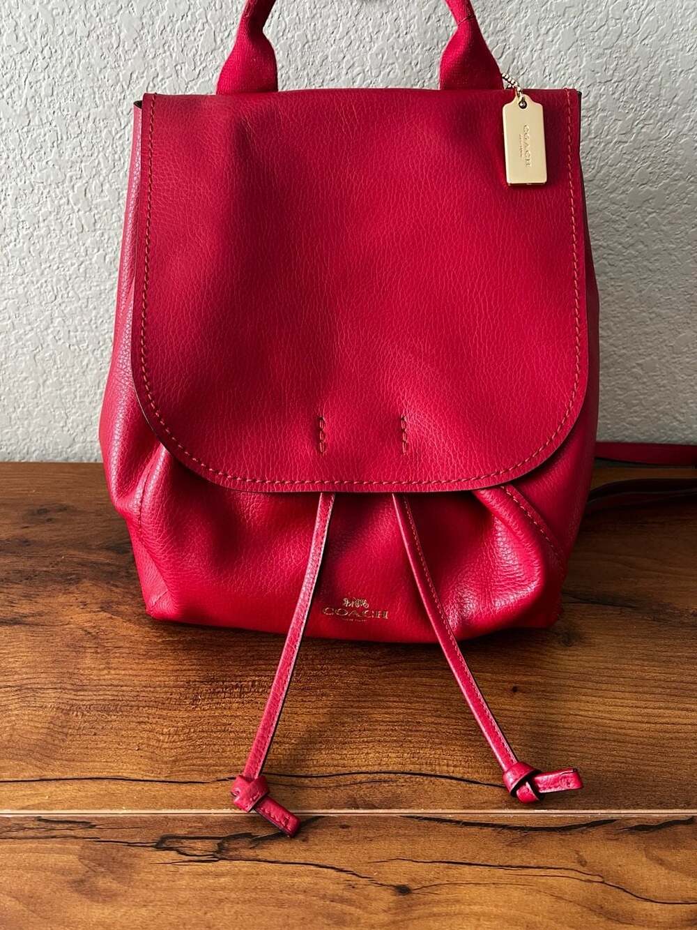 Coach Leather Drawstring Backpack Red